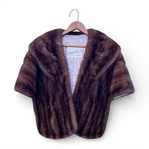 Vintage Philip Fur Co Brown Mink Fur Stole Cape Monogrammed